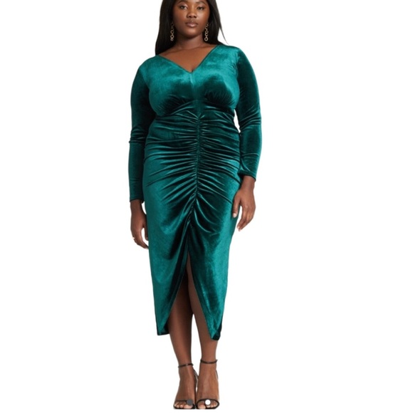 NWT ELOQUI Velvet Ruched Dress - Picture 1 of 11